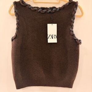 NWT Zara Interwoven Trim Knit Top